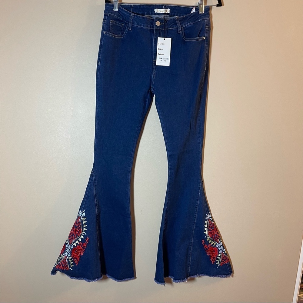 Home Folk Embroidered Flare Jeans - Blue Size 10
